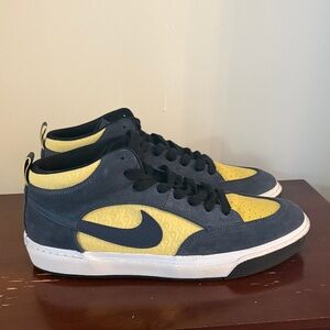 Nike Men's Navy and Yellow High-Top Sneakers Leo Baker style.